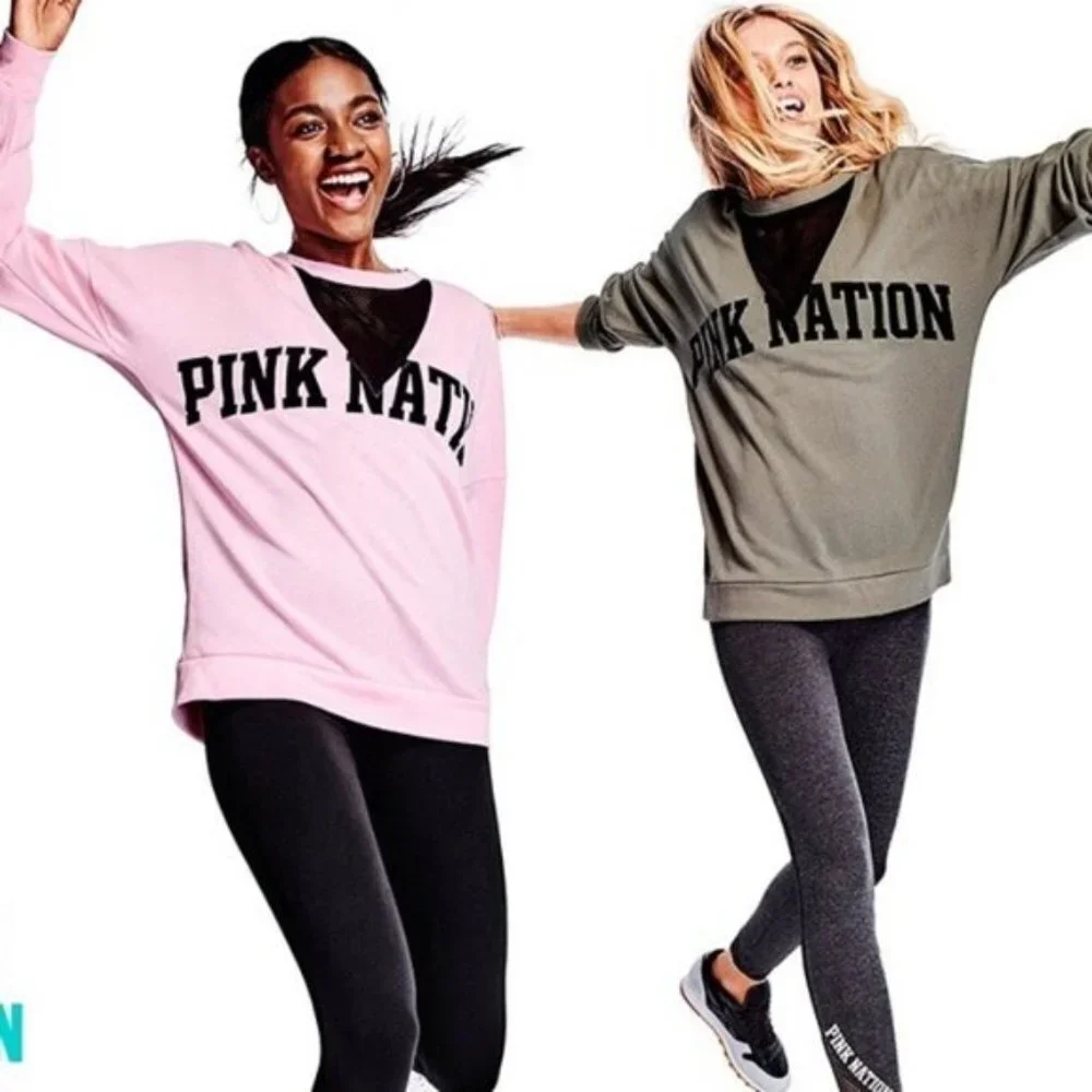 Victoria's Secret Pink Nation Campus Crew Mesh V-Neck Sweatshirt - Picture 3 of 14